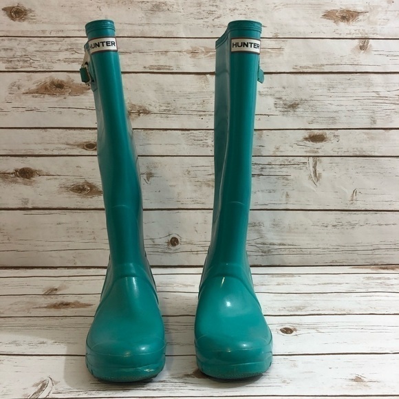Hunter Women’s Original Gloss Tall Rain Boots Turquoise Tiffany Blue - Picture 1 of 4